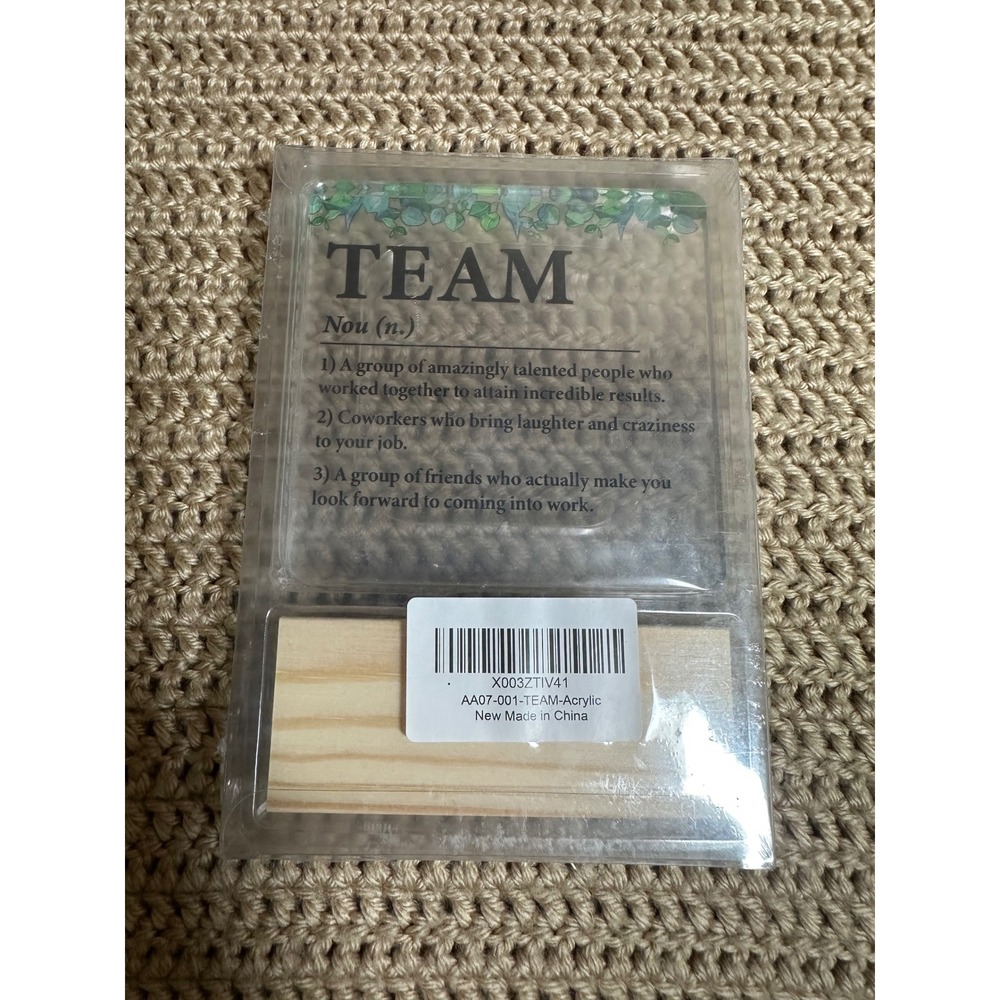Team Definition Acrylic Desk Sign with Wood Base Coworker Appreciation Gift
